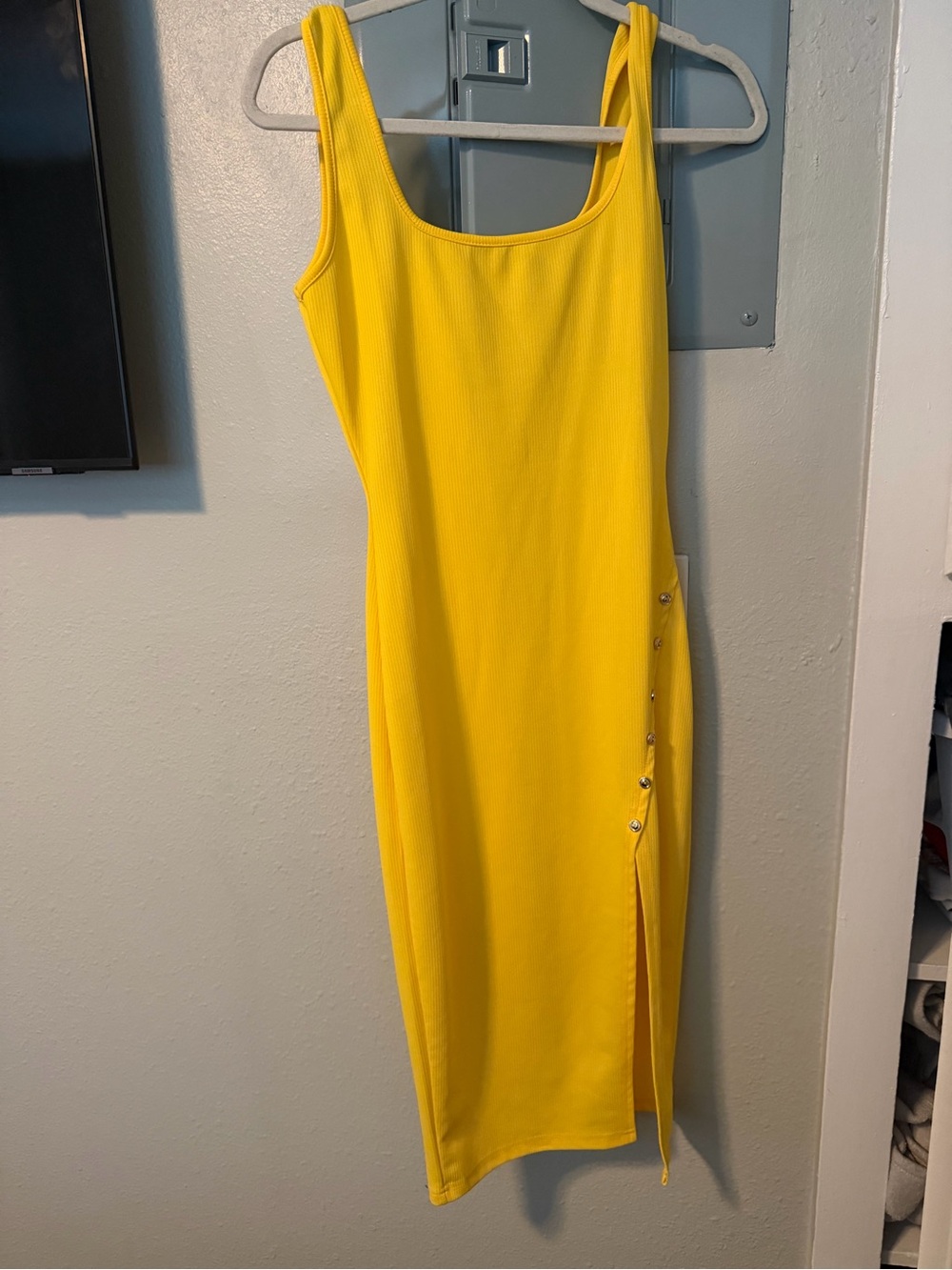 Yellow Sleeveless Side-Slit Midi Dress